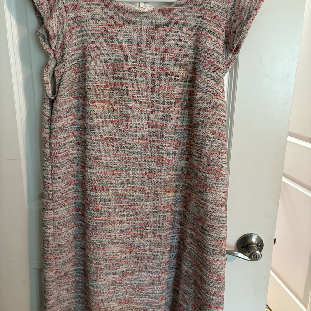 LOFT Gray and Pink Midi Dress with Flutter Cap Sleeves